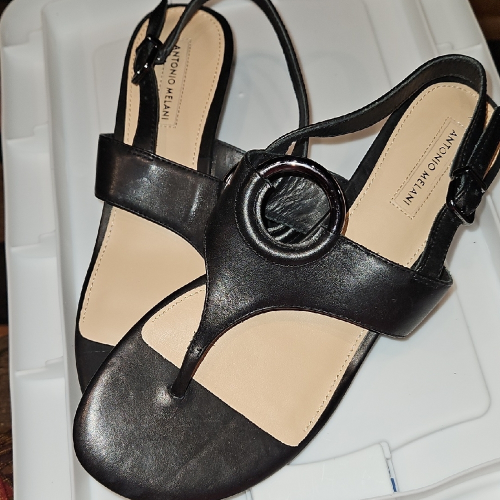Antonio Melani Black Leather Sandals